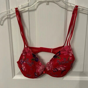 Marie Jo Judith Push Up Bra Red Embroidered Floral Lace 32B NWOT